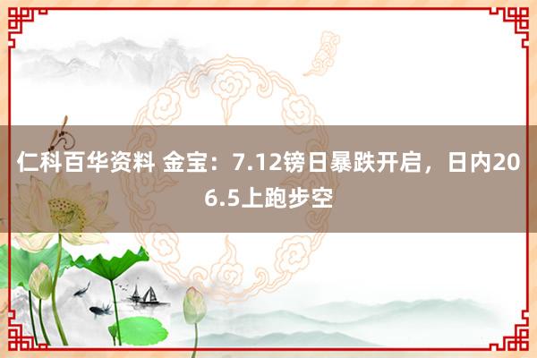 仁科百华资料 金宝：7.12镑日暴跌开启，日内206.5上跑步空