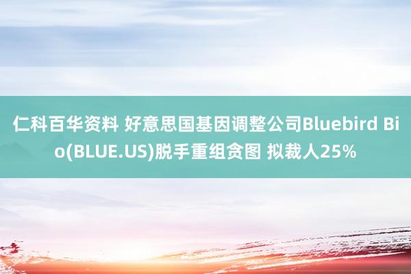 仁科百华资料 好意思国基因调整公司Bluebird Bio(BLUE.US)脱手重组贪图 拟裁人25%