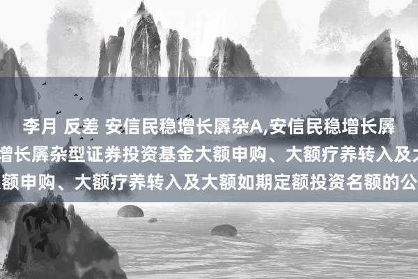 李月 反差 安信民稳增长羼杂A，安信民稳增长羼杂C: 对于调整安信民稳增长羼杂型证券投资基金大额申购、大额疗养转入及大额如期定额投资名额的公告