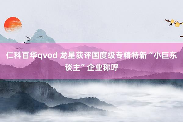 仁科百华qvod 龙星获评国度级专精特新“小巨东谈主”企业称呼