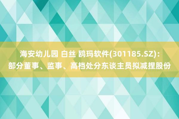 海安幼儿园 白丝 鸥玛软件(301185.SZ)：部分董事、监事、高档处分东谈主员拟减捏股份